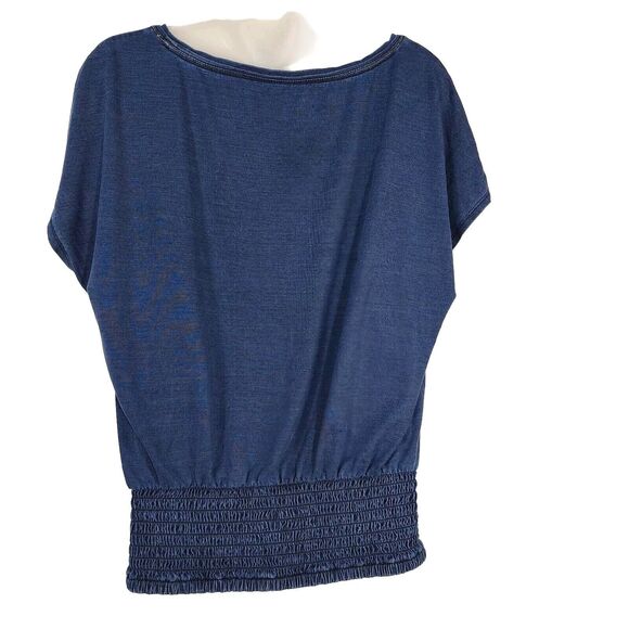 White House Black Market Womens Tee Small Smocked Hem Blue Short Sleeve Lyocell - Picture 2 of 9